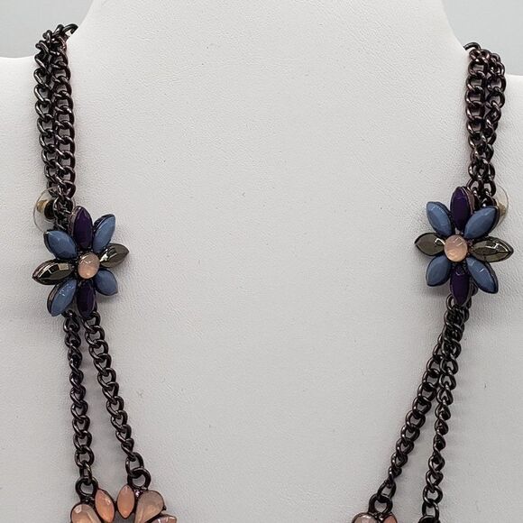 Vintage Costume Jewelry Cluster Floral Pink Blue Necklace Earring & Bracelet Set - Picture 13 of 15